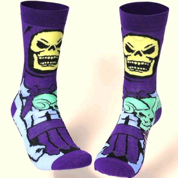 Purple skeleton skeletor he-man funny mens goth socks TV show cartoon punk crew - Picture 1 of 11